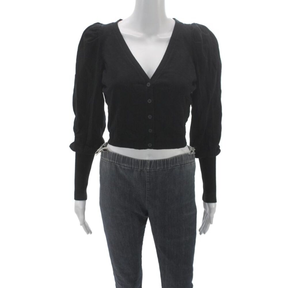 525 Women Cardigan Black V-Neck Long Sleeve Rayon Size S